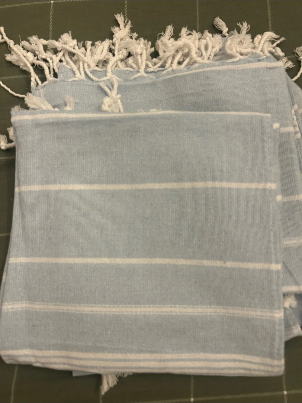 Light Blue Striped Turkish Cotton Hand Towels - Set of 6